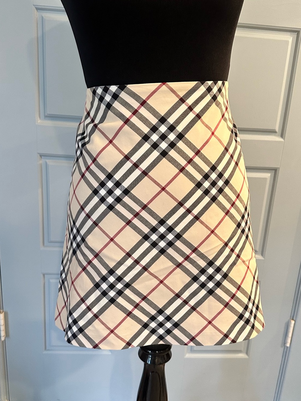 Burberry Blue Label Nova Check Plaid A-Line Mini Skirt Beige Cream- Size US 12